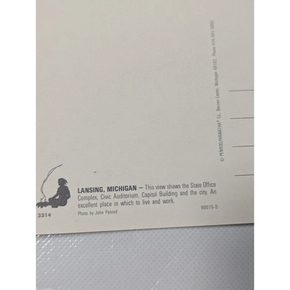 c1970s Lansing, Mich. Birds Eye Downtown State Office Civic Postcard